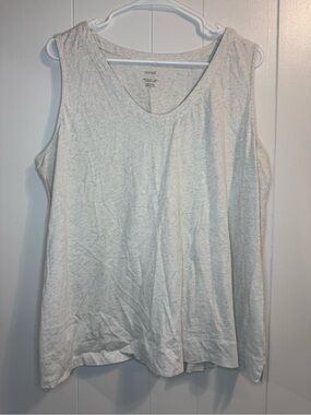 PureJill Women's Light Gray/Cream V-Neck Sleeveless Top Size XL 100% Cotton